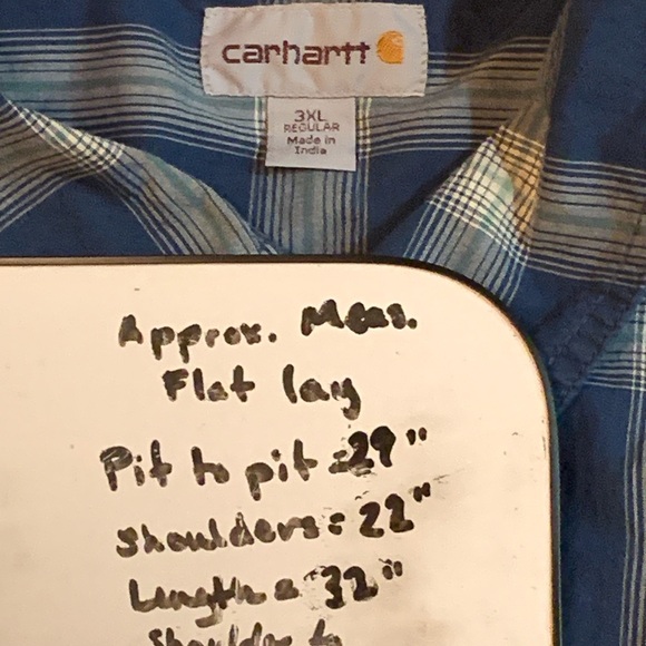 Carhartt Men’s Blue & White Short Sleeve Shirt Plaid Good Condition 3XL Work - Picture 6 of 6